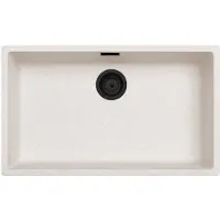 Pure.Sink Zand Wit Grote Spoelbak 70x40 cm Onderbouw, Opbouw met Mat Zwart Plug 1208970525