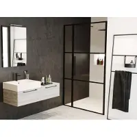 Riho Grid GB104 Nisdeur 2-delig 120cm Met Mat Zwart Profiel - Veiligheidsglas - Douche, Douchedeuren - 8714148577592