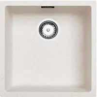 Pure.Sink Zand witte spoelbak 40x40cm onderbouw en opbouw met automatische RVS plug 1208971925