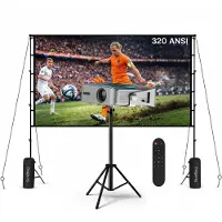 MMOBIEL Beamer met WiFi & Bluetooth, 100 Inch Projectiescherm & Standaard van – Native 1080P, 320 ANSI, 4K Ondersteuning, Automatische Keystone Correctie, 200 Inch – Voor HDMI, USB, iOS & Android
