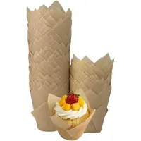 Snq Natuurlijke tulpvormige cupcakevormpjes 200 stuks - Ongebleekte Europese bakvormpjes van perkamentpapier - Tulpvormige bakvormpjes voor cupcakes en muffins - Perfect voor feestjes en dagelijks gebruik