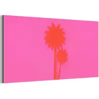 MuchoWow Aluminium schilderij 40x20 cm - Wanddecoratie metaal - Palmbomen - Modern - Roze - Metalen muurdecoratie woonkamer - Decoratie industrieel - Foto op dibond - Industriële accessoires slaapkamer