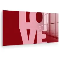 MuchoWow Glasschilderij 160x80 cm - Schilderij acrylglas - Love - Rood - Blokletters - Foto op glas - Muurdecoratie woonkamer - Wanddecoratie slaapkamer - Schilderijen