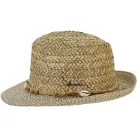 Herman chapeau grand bord relevé à l'arrière bi-matière paille naturelle/papier avec ceinture raphia perles