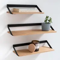 Famanu – Set van 3 wandplanken - Finn - metaal en houtfineer - wanddecoratie - opslag - woonkamer - slaapkamer