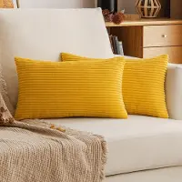 Famanu – Corduroy ribfluweel kussensloop (30x50 cm) – herfstkleur strogeel – zachte geribde sierkussenhoes – bank & slaapkamer