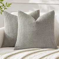 Famanu – Corduroy ribfluweel kussenhoezen set van 2 (50x50 cm) – maïskorrel/korrelstructuur – extra zacht – lichtgrijs