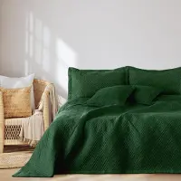 Famanu – Sprei cm bedsprei dubbelzijdig ultrasoon stiksel polyester Ophelia donkergroen