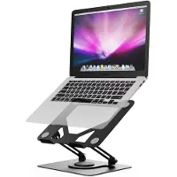 Famanu - Laptopstandaard met draaibare basis verstelbare aluminium bureauhouder voor laptops tot 17 inch zilver