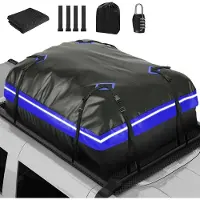 Famanu - Opvouwbare dakkoffer, 425 liter, waterdicht, met antislipmat, deurhaken, versterkingsriemen voor auto's, SUV's, met/zonder bagagedrager, reizen, bagagetransport, blauw