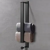 Famanu - Handdoekstang Zonder Boren, Zelfklevend Handdoekstang Gastengreep Roestvrij Staal Mat Zwart 43.5cm met Haak Voor Badkamer Keuken