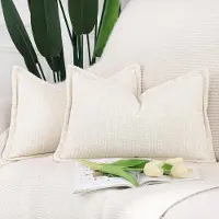 Famanu – Set van 2 kussenslopen - korte chenille fluweelfranje - decoratief - 30 x 50 cm - bank en slaapkamer - Japandi stijl