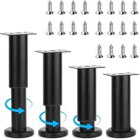 Famanu Set van 4 meubelpoten, 8-12 cm, verstelbaar, poten voor meubels, metaal, zwart, vervangende steunpoten, doe-het-zelf kastpoten, tafelpoten met 20 stuks schroeven voor meubels (Medium)