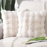 Famanu – Set van 2 Dikke Pluche Faux Wol decoratieve Zachte kussenslopen decoratieve kussenhoes voor bank slaapkamer kussensloop cm Crème wit