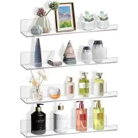 Famanu – Set van 4 transparante acryl wandplanken van 38 cm, zwevende boekenplanken voor kinderkamer, slaapkamer of speelkamer, ideaal voor boeken, speelgoed en decoratie