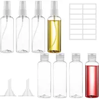 Famanu – Set van 100 ml reisflessen, plastic sprayflessen met trechter, transparante lege cosmetische containers voor luchtreizen, parfum, shampoo en lotion