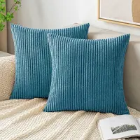 Famanu – Corduroy ribfluweel kussenhoezen (50x50 cm) – zachte geribde sierkussenhoezen – zeeblauw