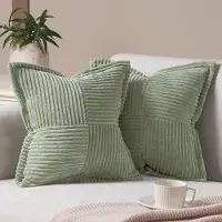 Famanu - Set van 2 kussenslopen, 45 x 45 cm, groen, corduroy, kussenslopen, bankkussens, sierkussens, kinderkussens voor slaapkamer en woonkamer