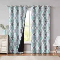 Famanu – Verduisterende gordijnen voor slaapkamer woonkamer 183 cm druppel rooster Marokkaanse print gordijn thermisch geïsoleerde gordijnen energiebesparende raambekleding set