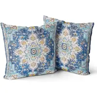 Famanu - Set van 2 kussenslopen in Boheemse stijl 45 x 45 cm, decoratieve vierkante kussenslopen voor sofa, auto, slaapkamer, woonkamer, bank, buiten (blauw boho)