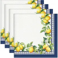 Famanu – Set van 4 stoffen servetten met citroengroene bladprint van 45,7x45,7 cm, wasbare katoenen servetten voor thuis en feesten
