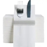Famanu - Linnenlook Servetten met Bestekvak – 50 stuks 40x40 cm – Zilver – Luxe Servetten voor Tafel Decoratie