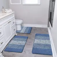 Famanu - Microfiber 3-delige badmat sets antislip badtapijten en voetstuk matten voor badkamer wasbaar absorberend badkamer vloer tapijt toilettapijt, blauw