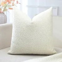 Famanu – Minimalistische kussenhoes (40x40 cm) – linnen-look met zachte fluwelen touch – woondecoratie bank/slaapkamer – crème beige
