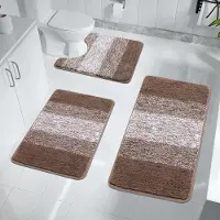 Famanu - Badmatsets 3-delige antislip wasbare badkamermat en voetstuk mat voor toilet zacht waterabsorberend bad toilettapijt vloer douche tapijt, bruin