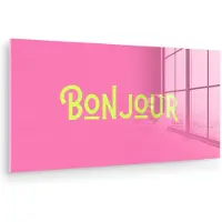 MuchoWow Glasschilderij 40x20 cm - Schilderij acrylglas - Roze - Groene Bonjour - art-deco - Foto op glas - Muurdecoratie woonkamer - Wanddecoratie slaapkamer - Schilderijen