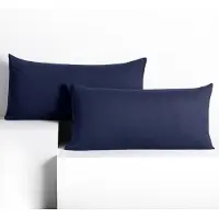 Famanu - Kussenslopen 40x80 cm donkerblauw set 2, katoen met ritssluiting, stevige hoofdkussenhoes voor bed en logeerkamer