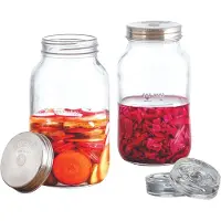 Famanu - Fermenteerset, 2 glazen à 1 liter fermenteerglas, transparant, 10 x 10 x 18 cm