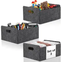 Markenlos Opbergboxen set – 3 inklapbare organizers met handgrepen, ruimtebesparende stoffenboxen in grijs