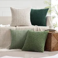 Famanu – Corduroy ribfluweel kussenhoezen set van 4 (40x40 cm) – decoratieve sierkussenhoezen – groene serie – bank/bed