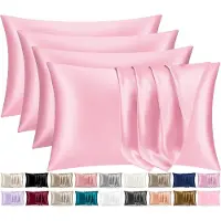 Famanu - Satijnen kussenslopen 50x75 cm roze set 4, zijdeachtig satijn met envelopsluiting, voor haar en huid minder wrijving