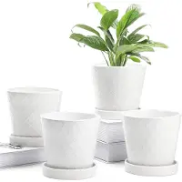 Famanu - Plantenpotten voor binnen, 12,7 cm diameter, met afvoeropening en keramische lade, voor tuinieren, thuis, bureaublad, kantoor, vensterbank, decoratiegeschenk, set van 4, planten niet