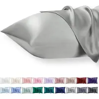 Famanu - Satijnen kussenslopen 50x70 cm lichtgrijs set 2, zijdeachtig zacht voor krullend haar, satijn met ritssluiting en wasbaar