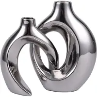 Famanu – Keramische vaas - decoratie - set van 2 - boho decoratie - moderne woondecoratie - vaas - tafelopzetstuk voor woonkamer - kantoor - decoraties voor bruiloftsfeesten (zilver)
