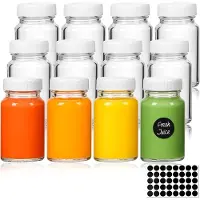 Famanu - Set van 12 mini-shotflessen 60 ml met etiketten, geschikt voor etherische oliën, gembershot en whisky – Transparant