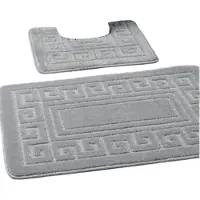Famanu – Anti - slip badmat in Griekse stijl - Set van 2 badmatten - Inclusief 1 badmat (50 × 80 cm) en 1 toiletmat (50 × 40 cm) - Roze