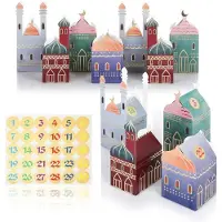 Famanu – Ramadan-kalender -dozen -30 kleurrijke huizen met stickers om neer te zetten en te decoreren -herbruikbare Eid Mubarak geschenkdoosjes om te