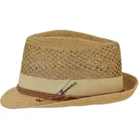 Herman chapeau petit bord relevé à l'arrière en paille papier tabac uni ajouré avec ceinture en lacet