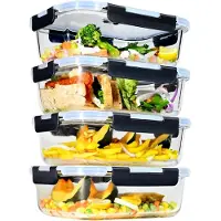 Famanu - Set van 4 vershouddozen van glas, 1520 ml, rechthoekig
