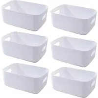 Markenlos Set van 6 witte plastic opbergboxen – 25 x 18 x 10 cm – Multifunctionele organizers voor keuken en kantoor