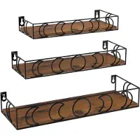Famanu - Set van 3 bruine houten en metalen planken, zwevende planken met maandesign, zwevende plank voor opslag en organisatie in keuken, badkamer, kantoor, woonkamer