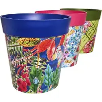 Famanu - Set van 3 kunststof bloempotten 22 cm met kleurrijke patronen