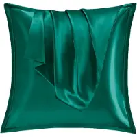 Famanu - Satijnen kussenslopen 65x65 cm groen set 2, zijdeachtig voor krullend haar, satijn met ritssluiting en wasbaar