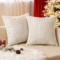 Famanu – Kussenhoezen - corduroy - vierkante sierkussenhoezen - gestreept - zacht - voor thuis op de bank of in de slaapkamer - decoratief - 40 x 40 cm - set van 2 - beige