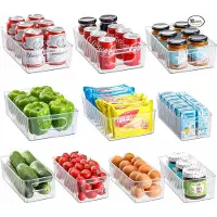 Famanu - Koelkastorganizer, set van 10, doorzichtige opbergdoos, organizer, hoogwaardige voorraaddozen met handvat, voor koelkast, keuken, kasten, BPA-vrij