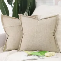 Famanu – Set van 2 linnen kussenslopen - decoratief - zachte rand - geschikt voor bank of slaapkamer - 40 x 40 cm - beige - Japandi stijl